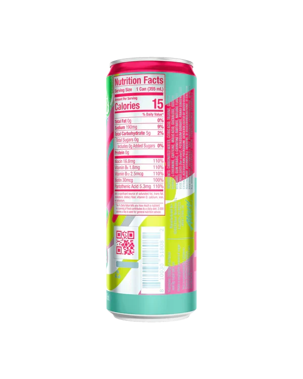 Alani Nu Cherry Twist Limited Edition Energy Drink back label — nutrition facts, 10 calories