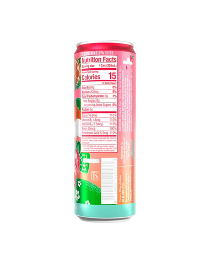Alani Nu Strawberry Sunrise Energy Drink back label — nutrition facts, 10 calories