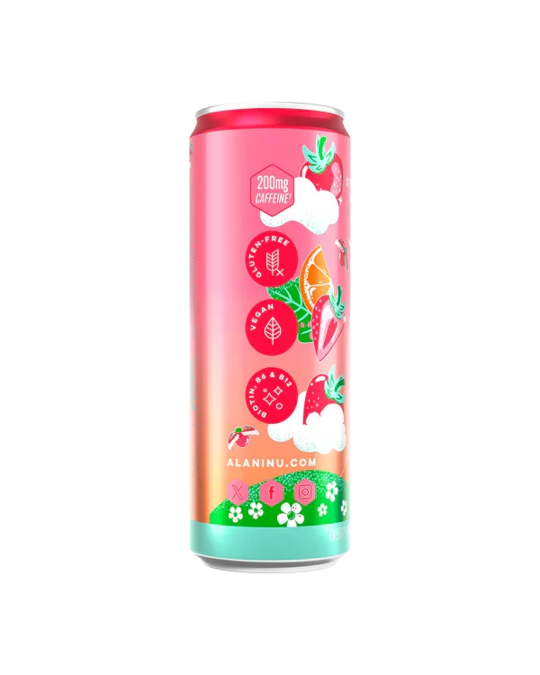 Alani Nu Strawberry Sunrise Energy Drink 12 fl oz can side view