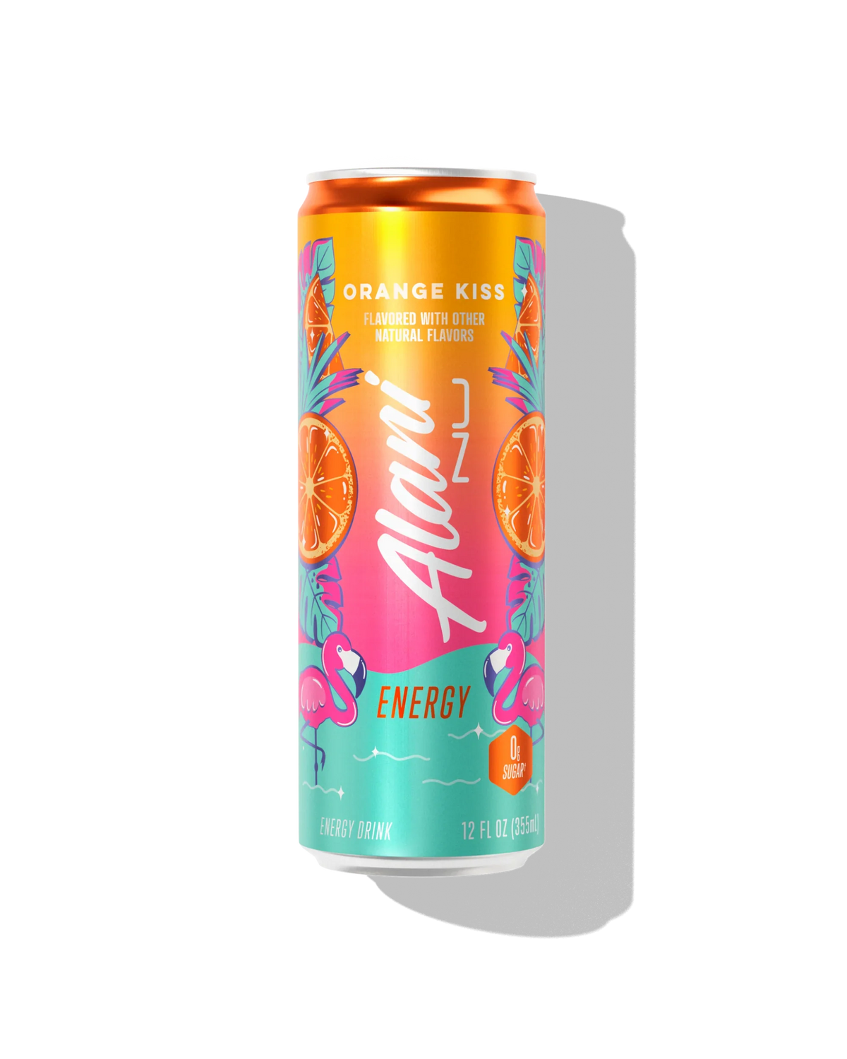 Alani Nu Orange Kiss Energy Drink 12 fl oz can front — orange creamsicle, 200mg caffeine, 0g sugar