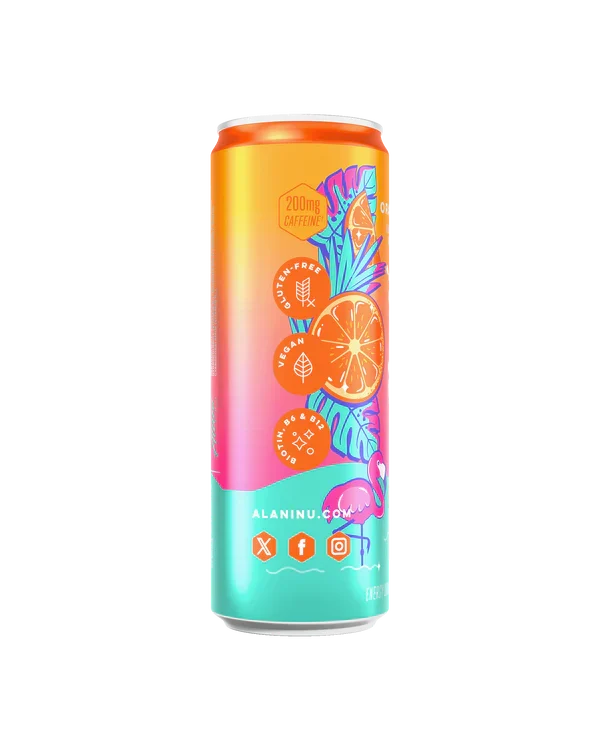 Alani Nu Orange Kiss Energy Drink 12 fl oz can side view