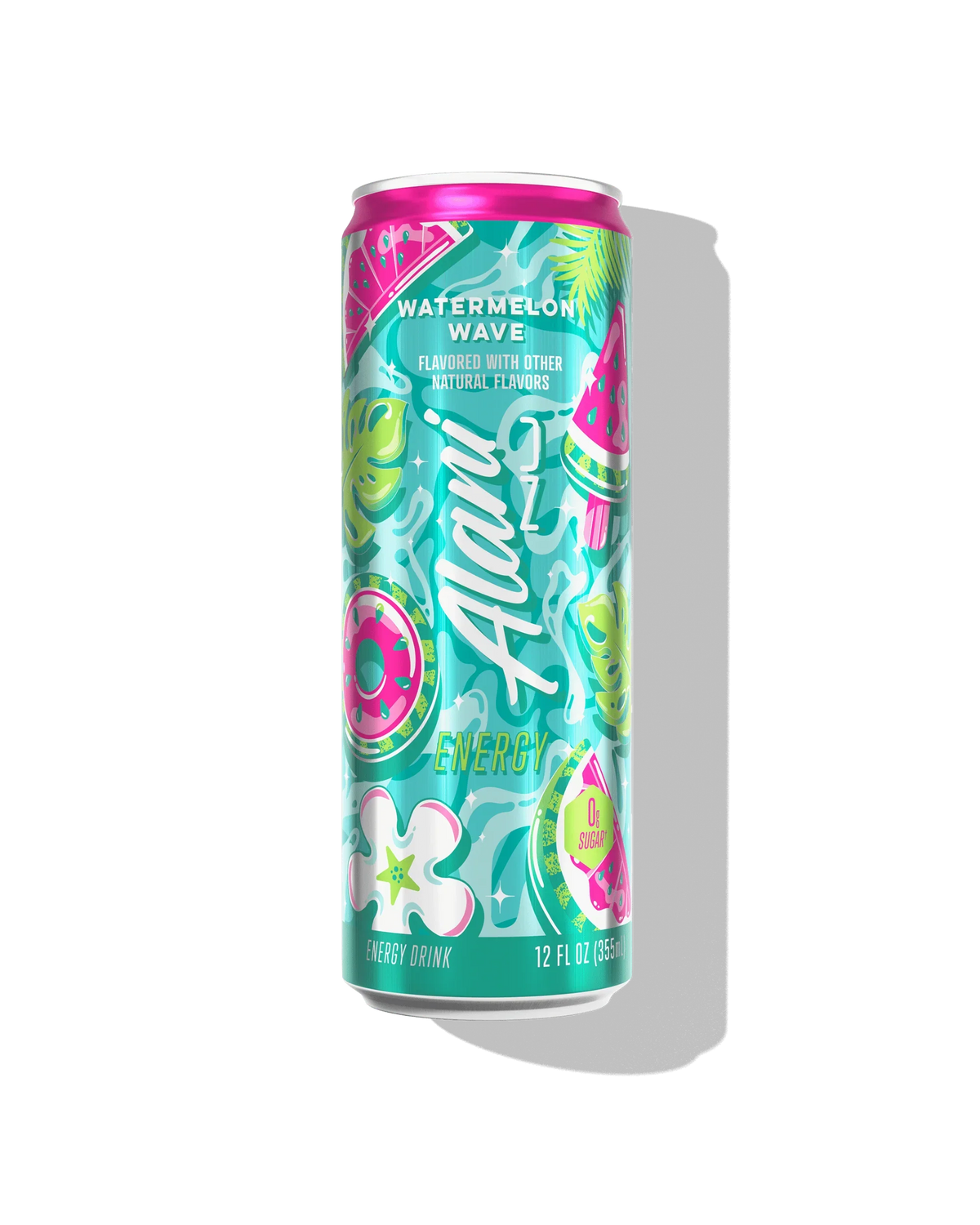 Alani Nu Watermelon Wave by Megan Moroney Energy Drink 12 fl oz can front — watermelon, 200mg caffeine, 0g sugar