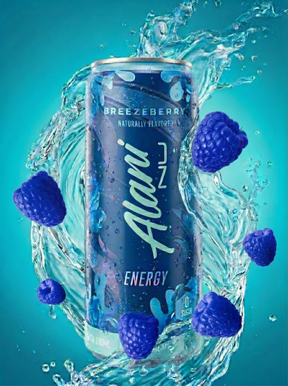 Alani Nu Breezeberry Energy Drink lifestyle — sugar-free 12 pack