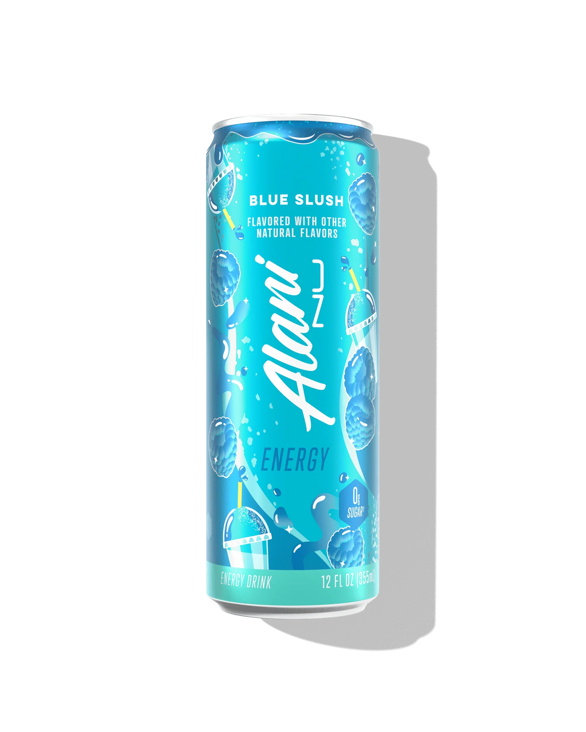 Alani Nu Blue Slush by Whitney Simmons Energy Drink 12 fl oz can front — blue raspberry, 200mg caffeine